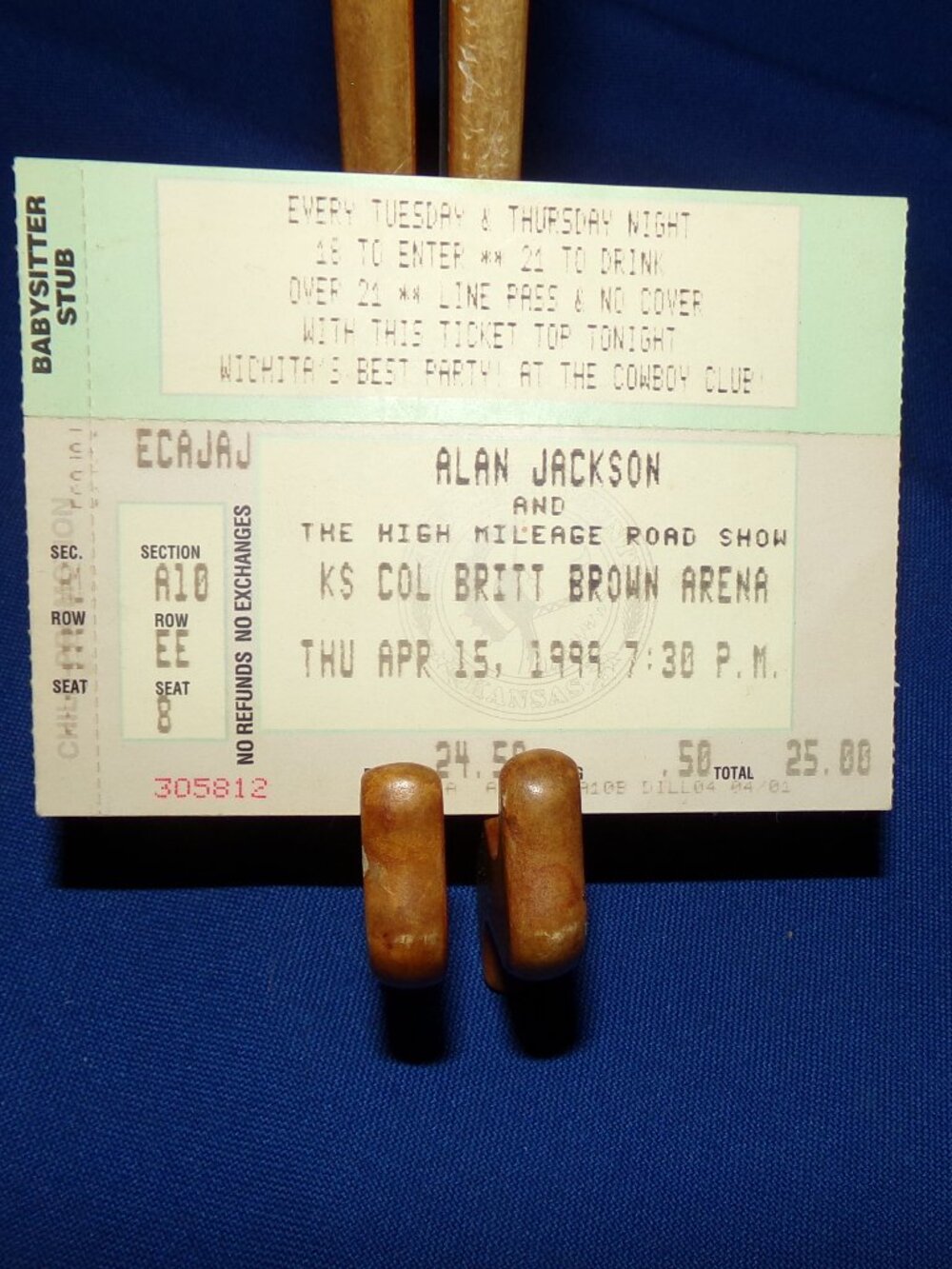 Vintage Alan Jackson Concert Ticket Stud - Kansas Coliseum - 1999